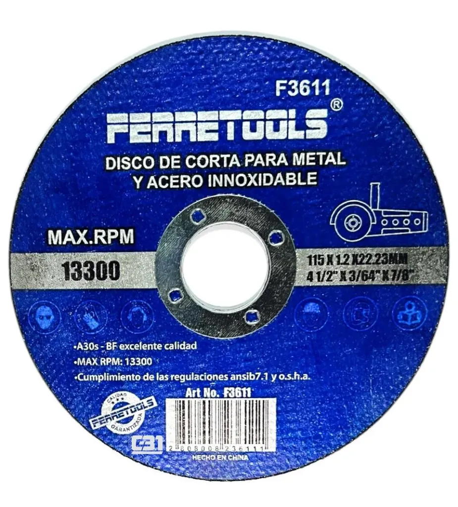 4.1/2" x 1.2mm Disco de Corte Para Metal y Acero Inoxidable | FERRETOOLS