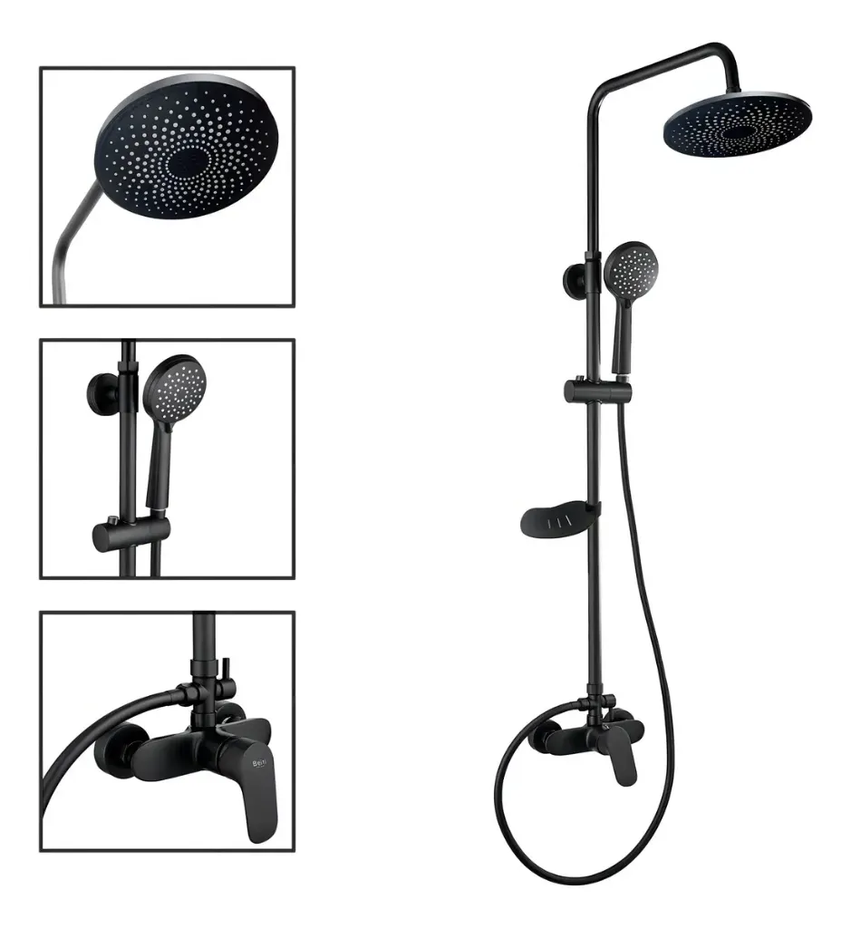 Columna Ducha Circular C/Monomando Ducha Negro Mate | TAUMM