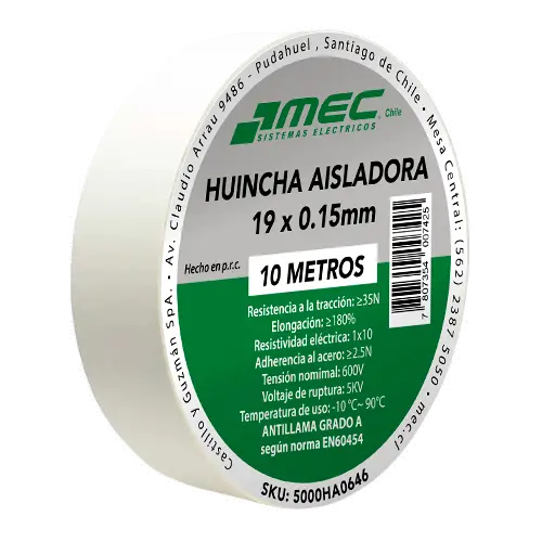 Cinta Aislante Blanca 19mm x 10m | MEC